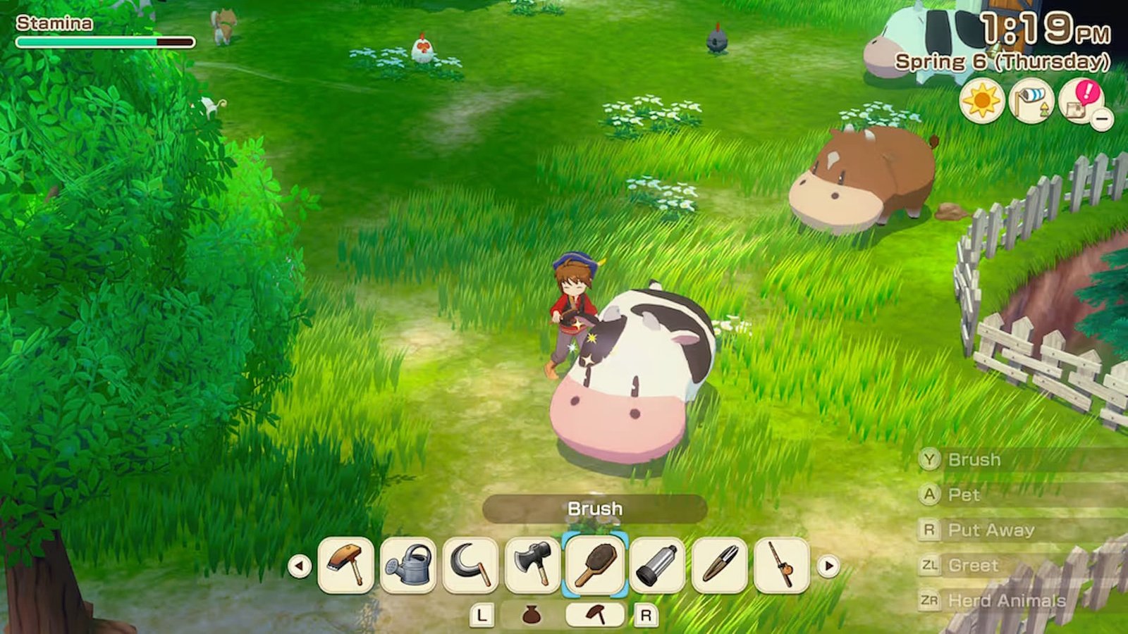 Brushing a Cow in Story of Seasons Grand Bazaar