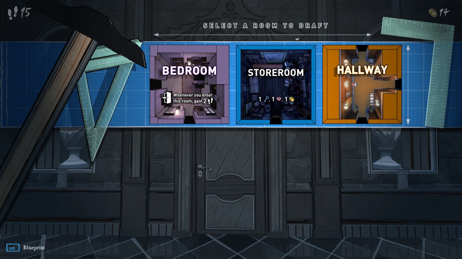 Choosing a room to draft in Blue Prince.