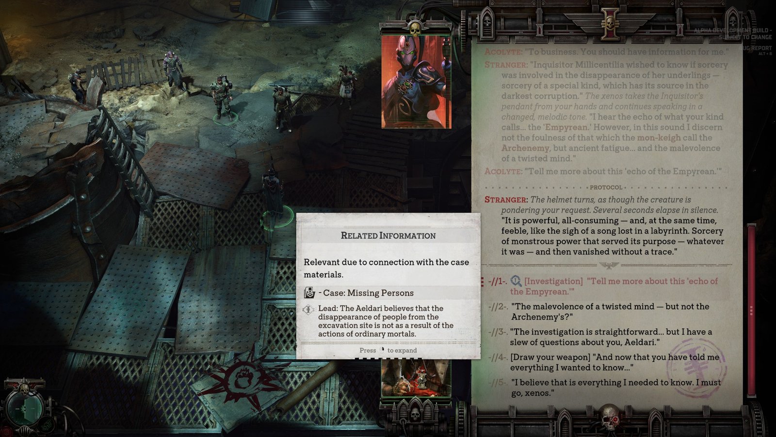 The Player Acolyte speaking to an Aeldari in Warhammer 40k Dark Heresy