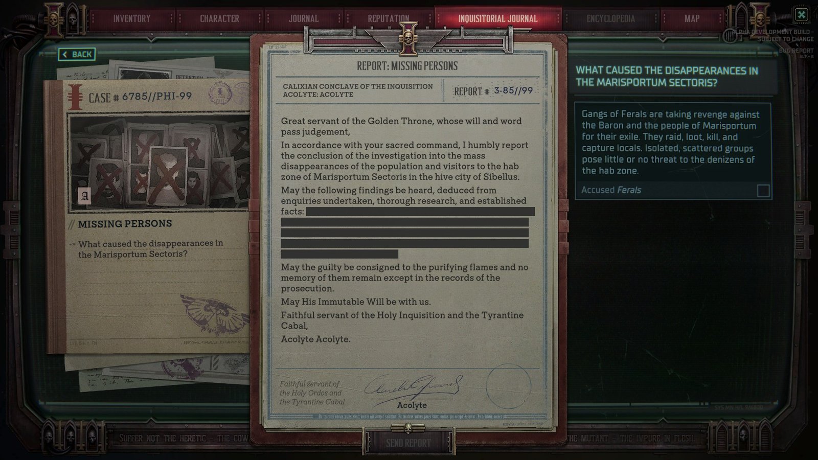 A full example report in Warhammer 40k Dark Heresy.