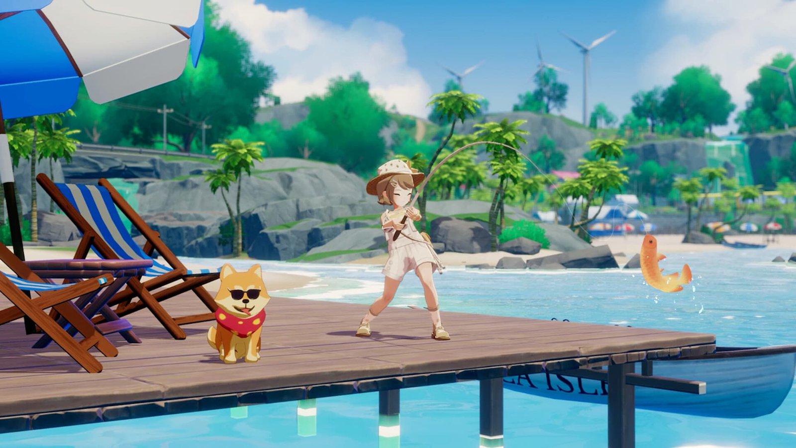 Fishing with a Cool Dog in Sunglasses in Starsand Island