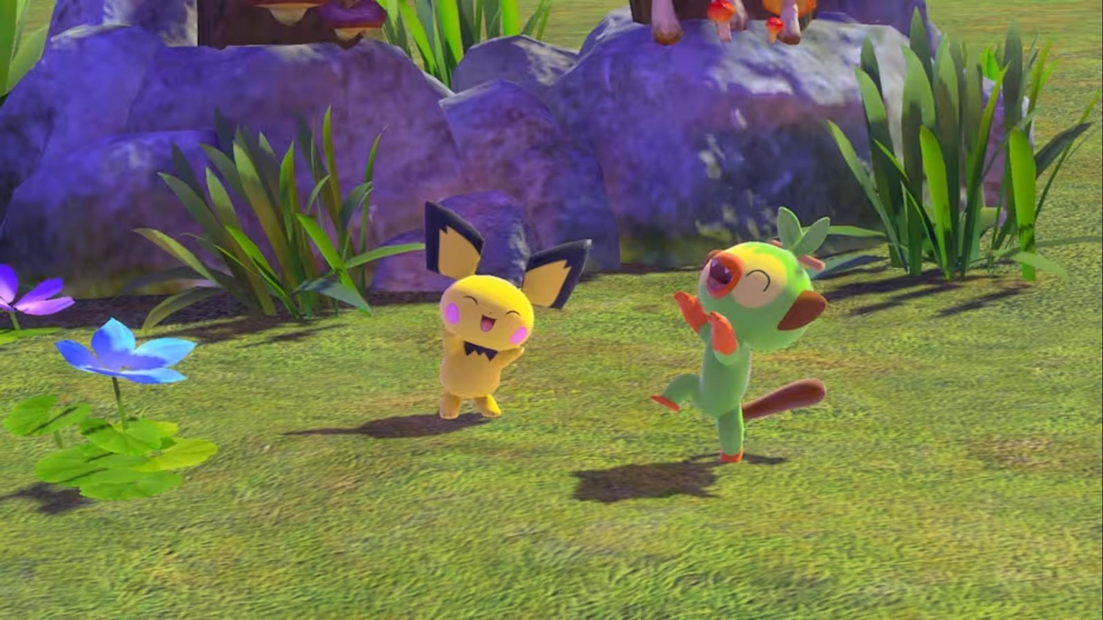 Grookey and Pichu in New Pokemon Snap.