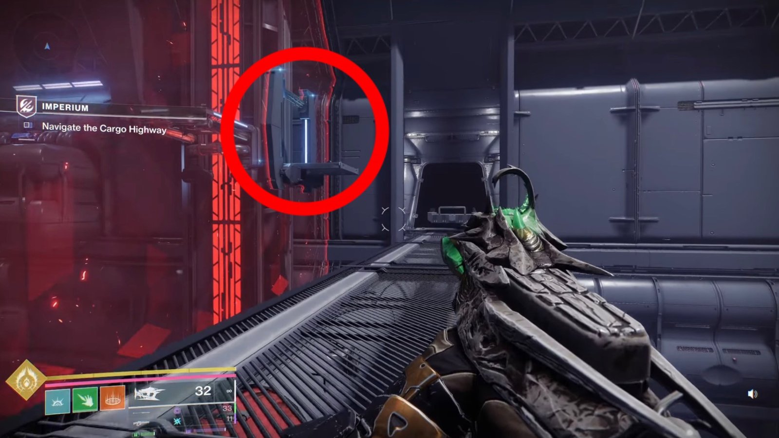 The way to the lift console in the Cargo Highway in Destiny 2: Renegades.
