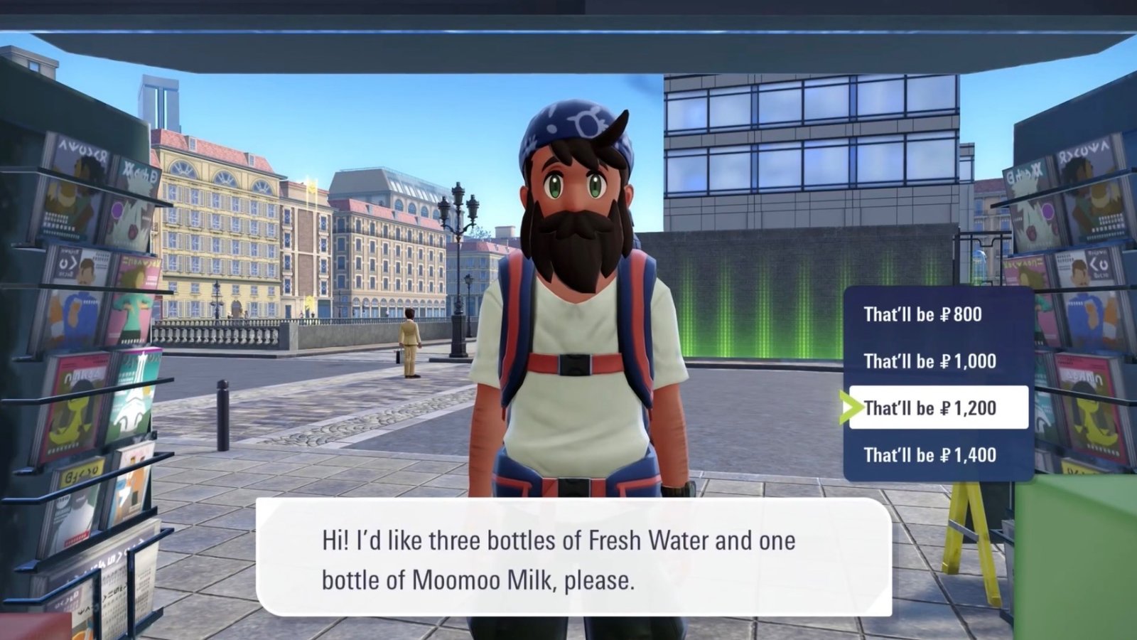 The first customer in the Kiosk Conundrum side mission in Pokémon Legends Z-A Mega Dimension.