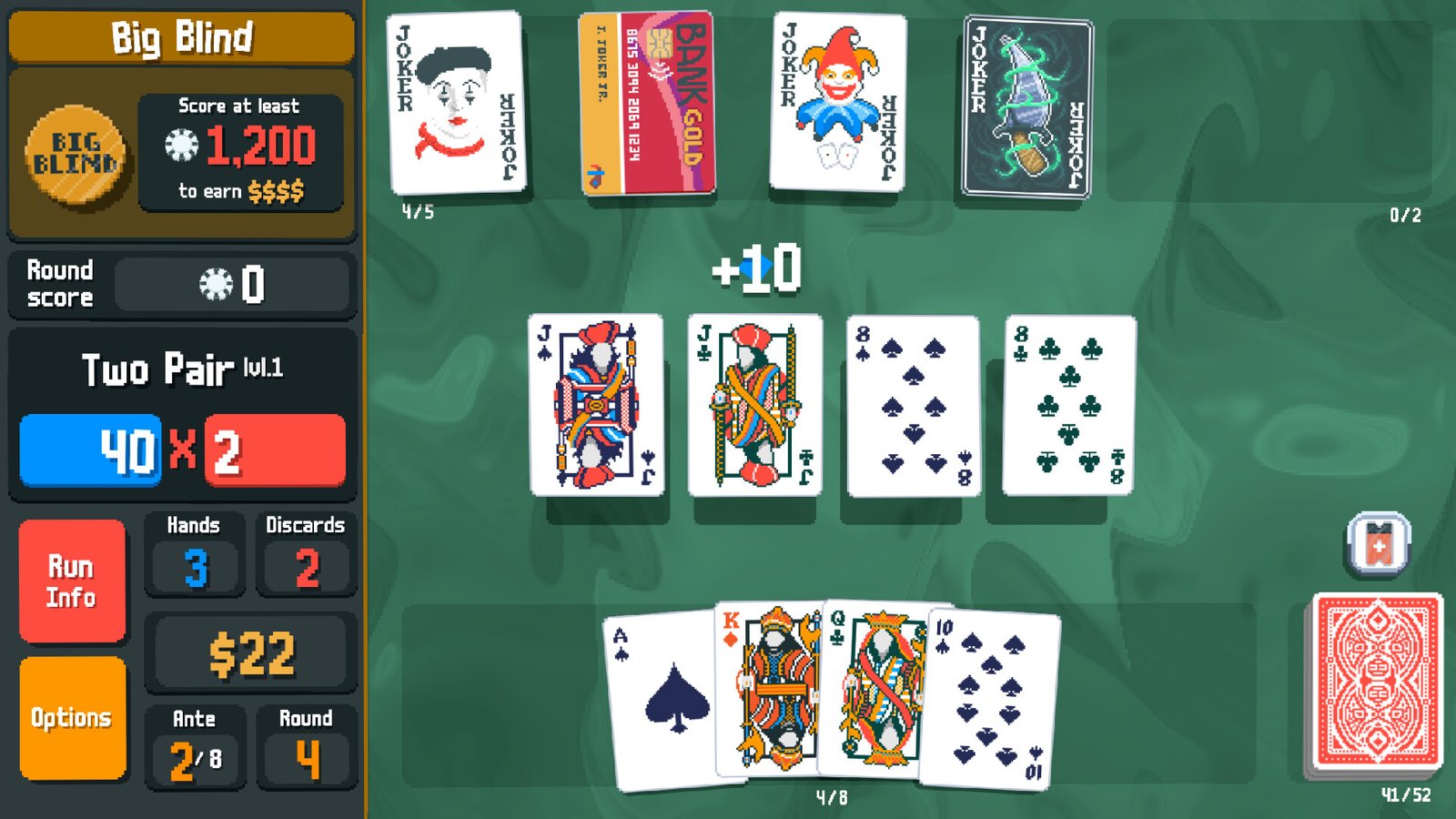Playing a hand in Balatro.