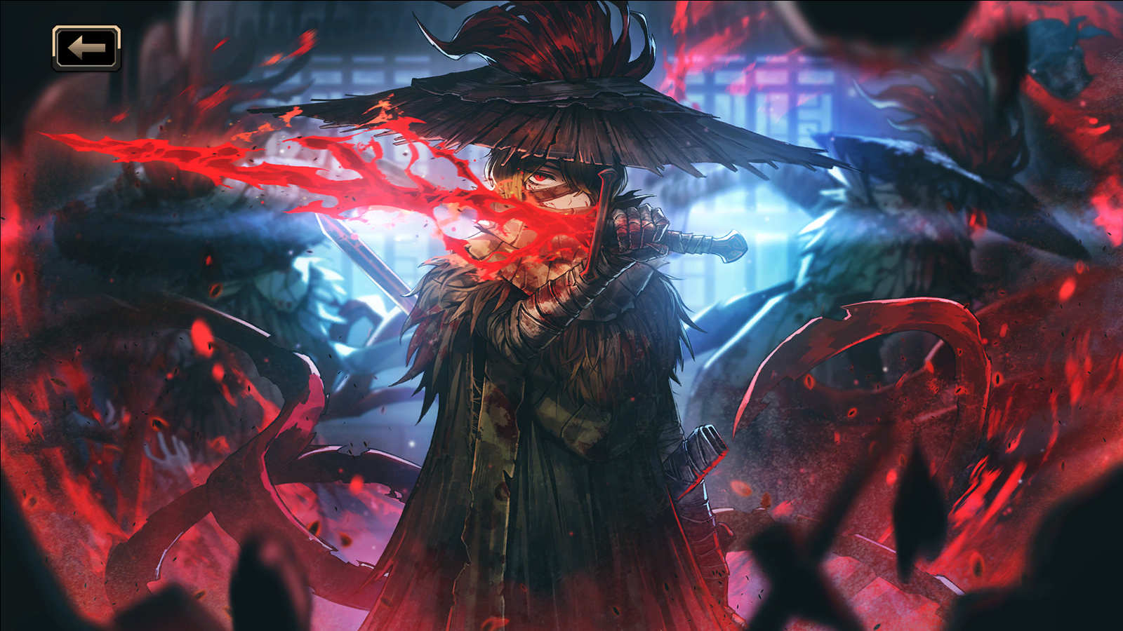 Heishou Pack Sinclair surrounded by allies as his sword bursts into Bloodflame