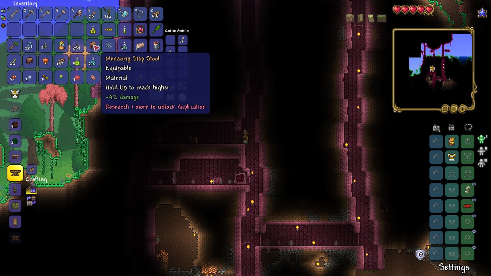 Screenshot of a Menacing Step Stool, found on the Celebration Mk. 10 Seed in Terraria.