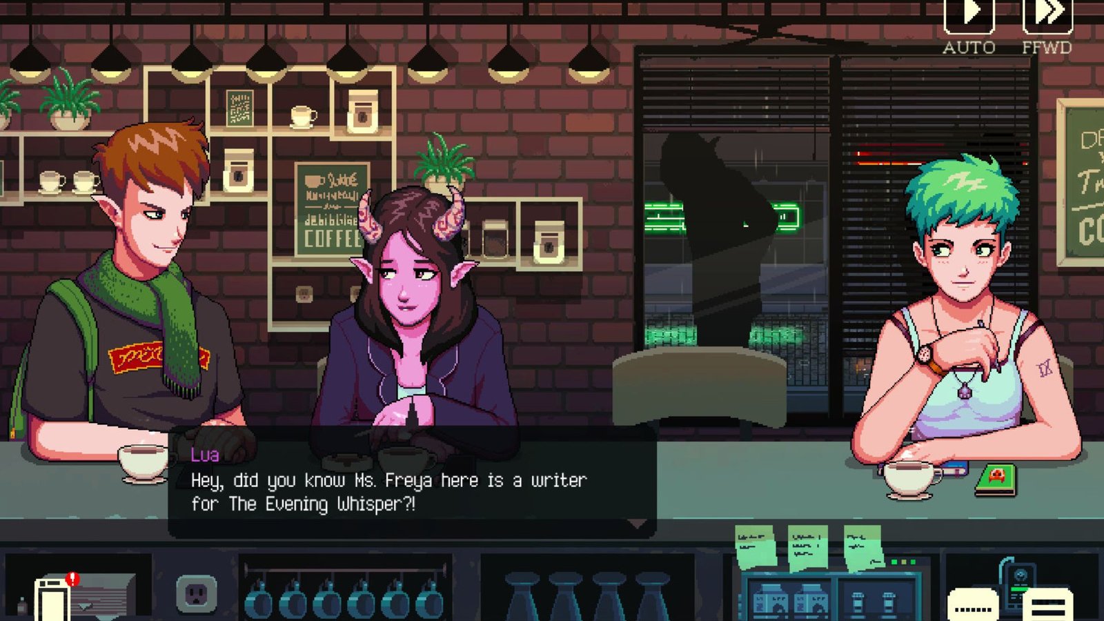 Coffee Talk conversation between patrons