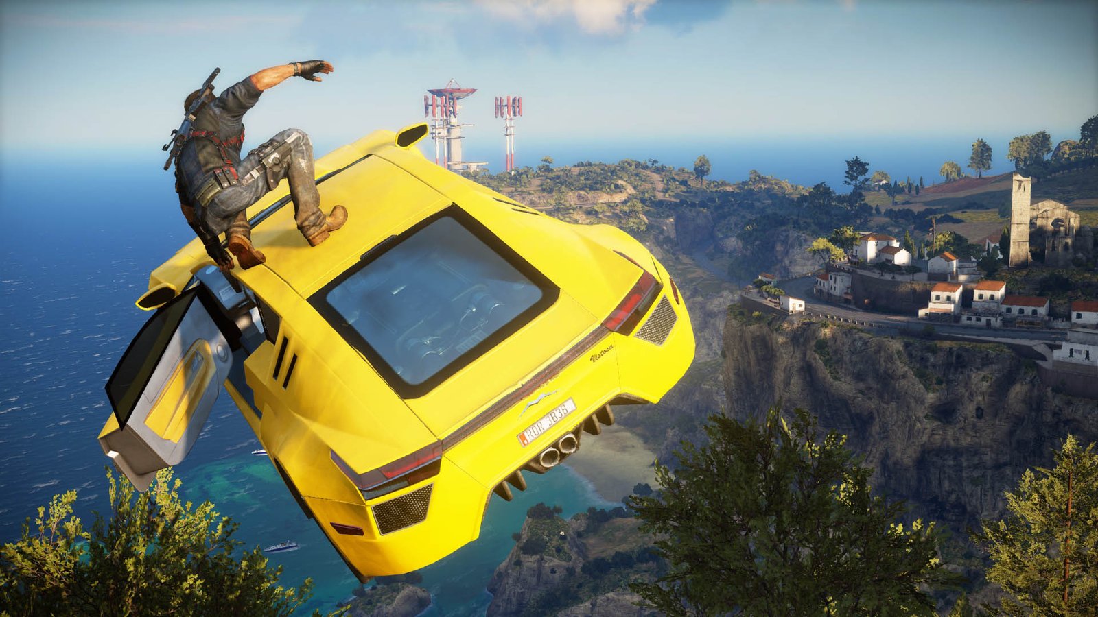 Flying Through The Air On The Top of a Car in Just Cause 3