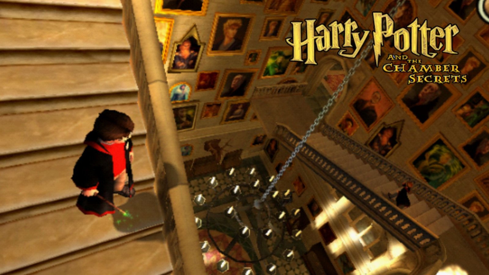 Harry on the Grand Staircase looking at Ron descending