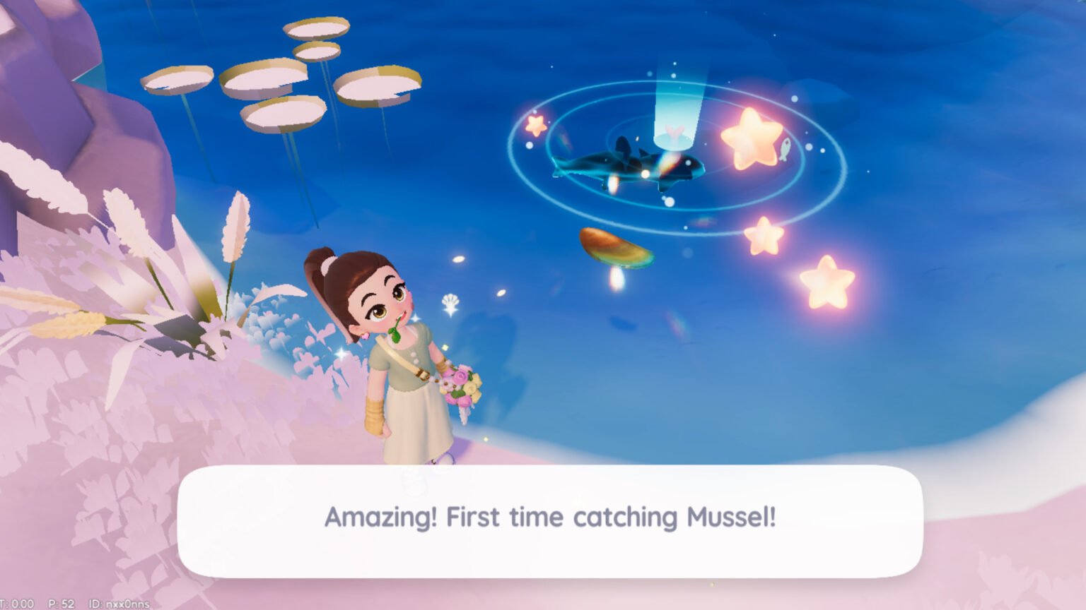 Catching a mussel in Heartopia.