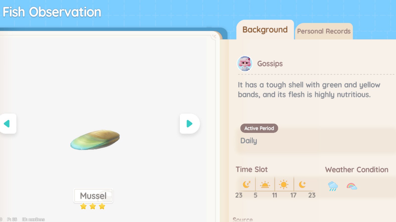 The mussel entry in Heartopia.