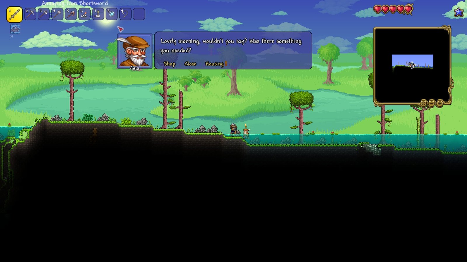 Speaking to the Merchant in the Not the Bees seed in Terraria.
