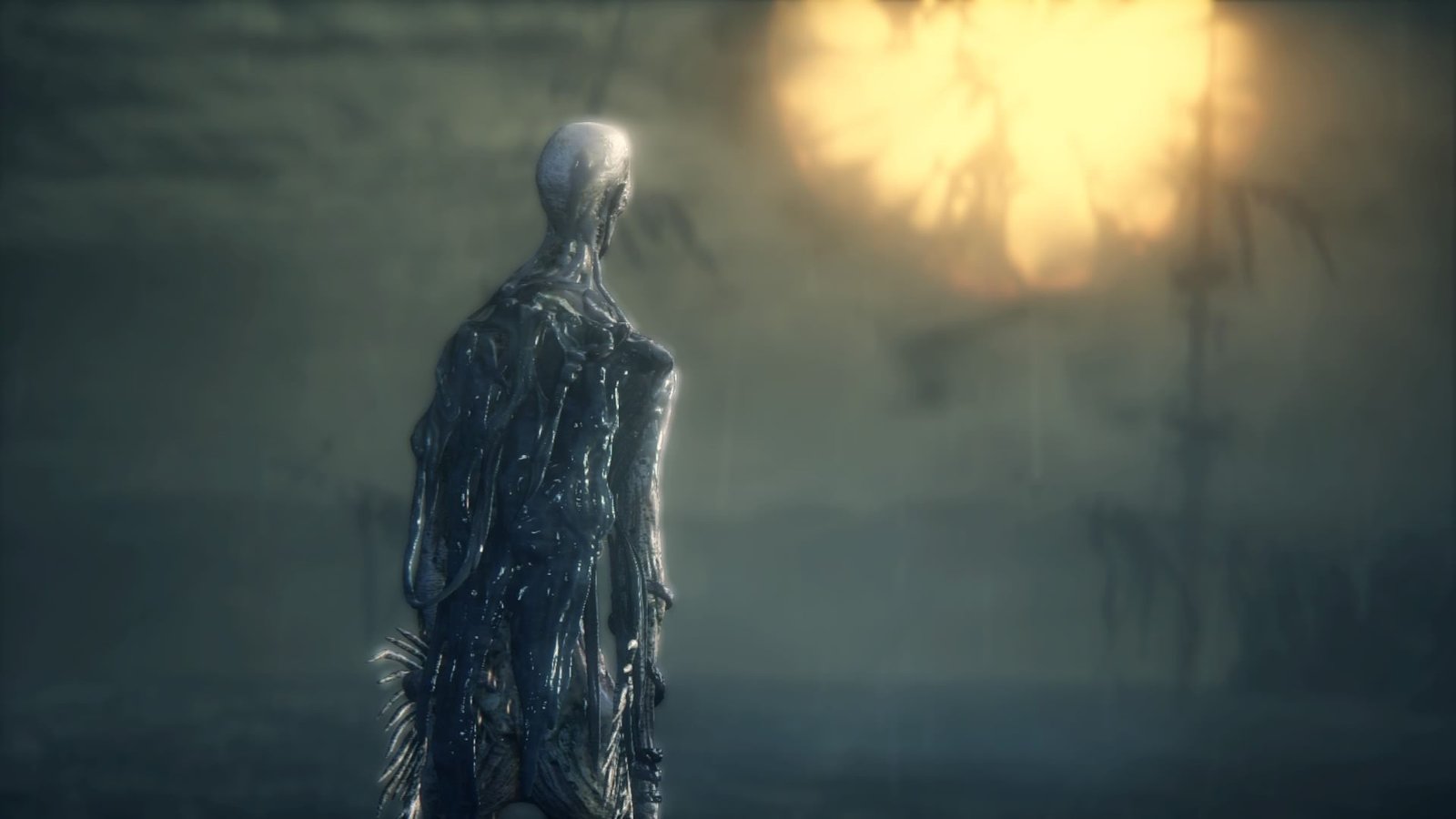 Orphan of Kos staring at the moon in Bloodborne