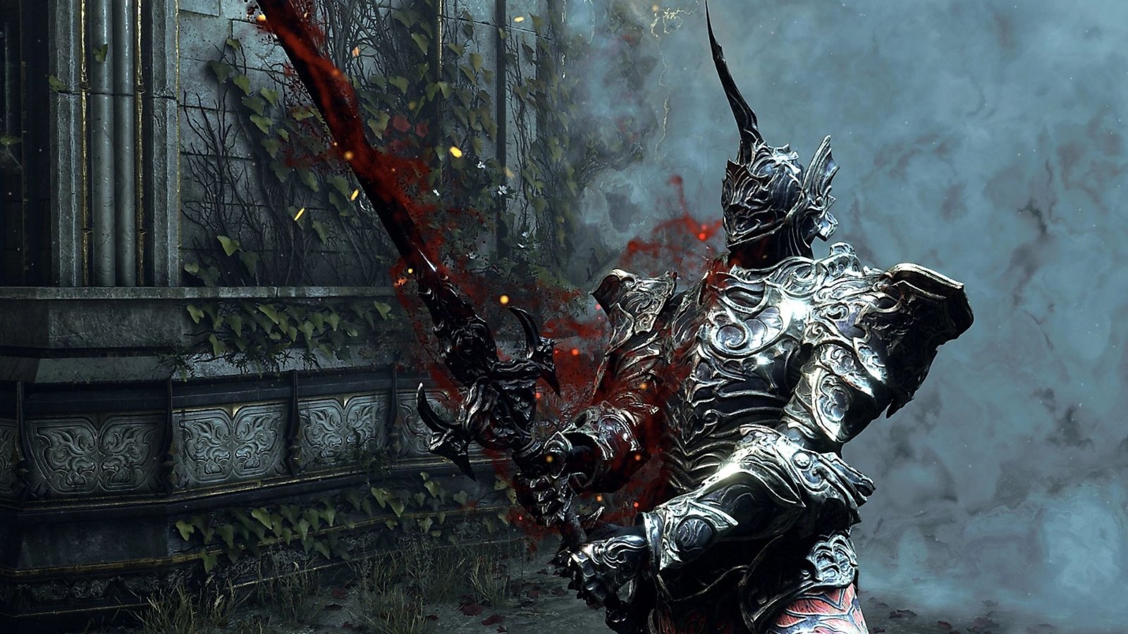 Pentrator holding up a sword in Demon's Souls.
