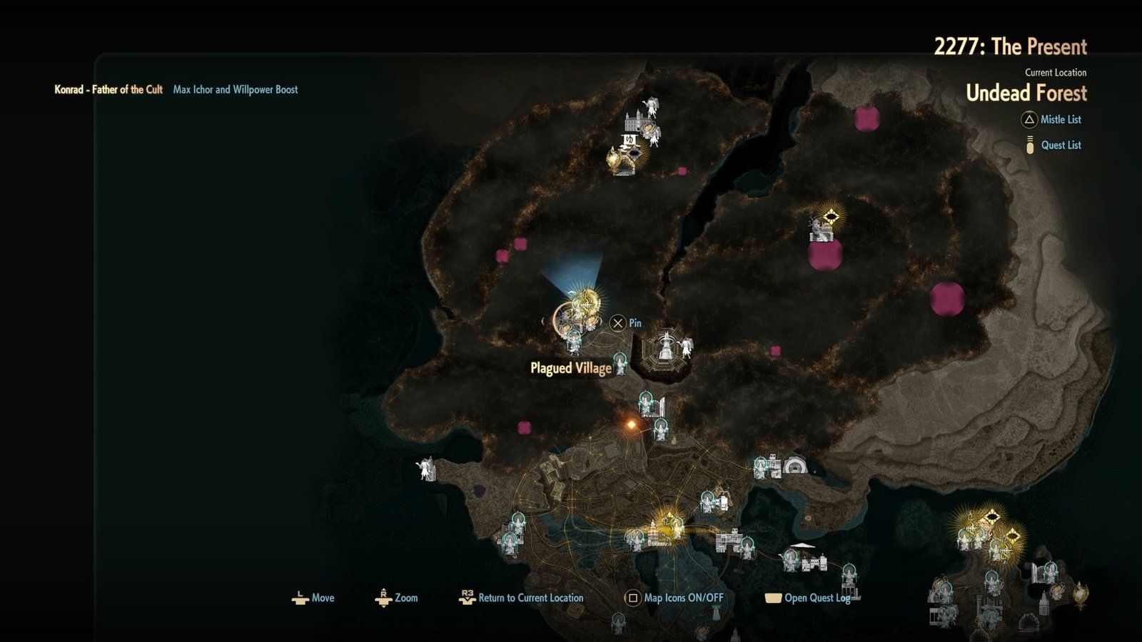 Code Vein 2 map showing the location of the Plague Village in Undead Forest