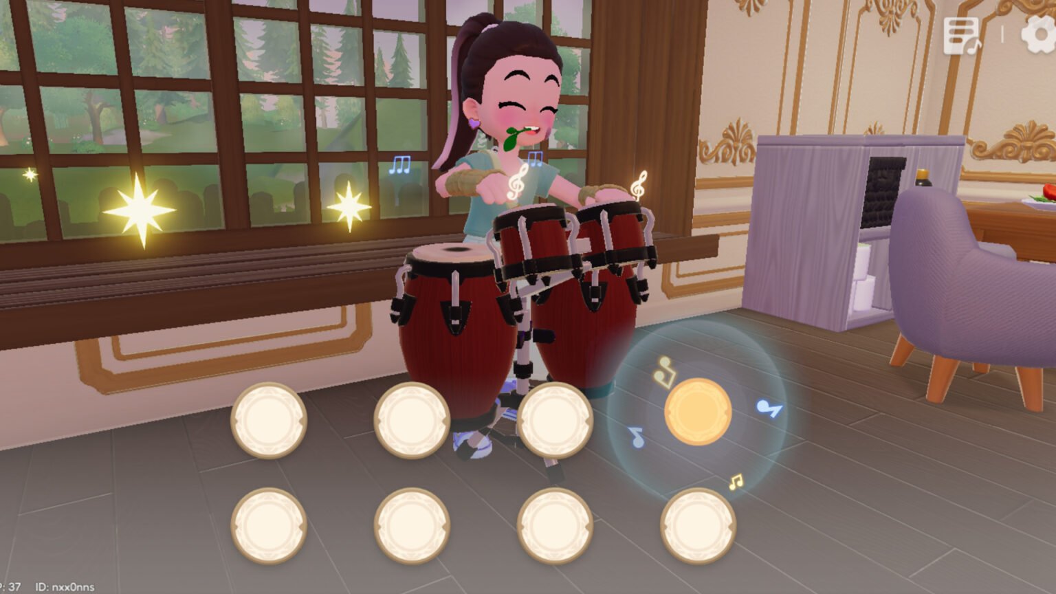Playing the drums in Heartopia.