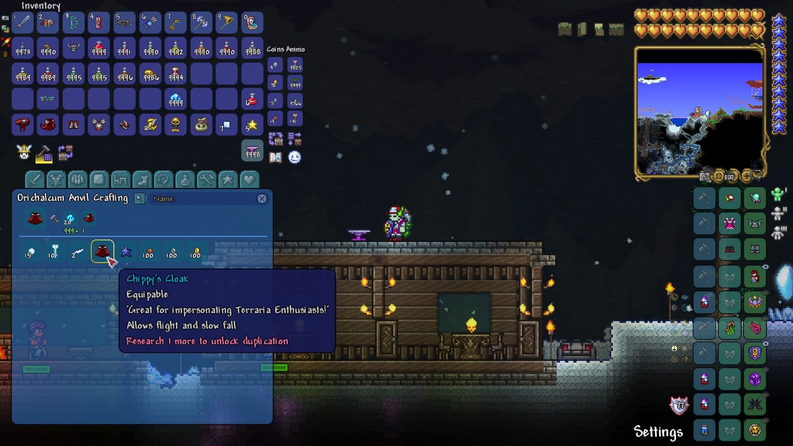 Repairing Chippy's Cloak in Terraria