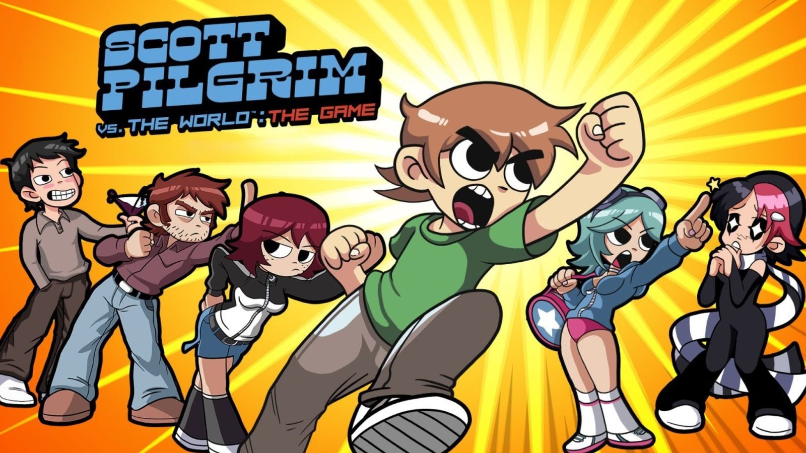 Scott Pilgrim, Wallace Wells, Stephen Stills, Kim Pines, Ramona Flowers and Knives Chau all pose for a poster.