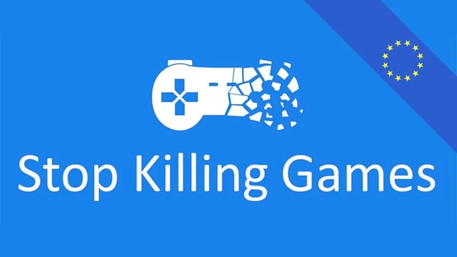 Stop Killing Games logo with banner of EU flag