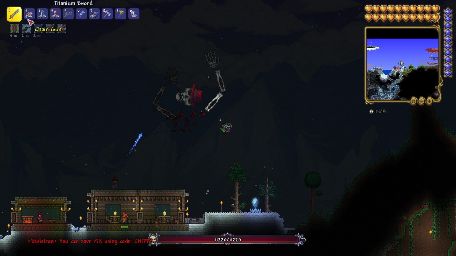 Fighting Chippy Skeletron in Terraria