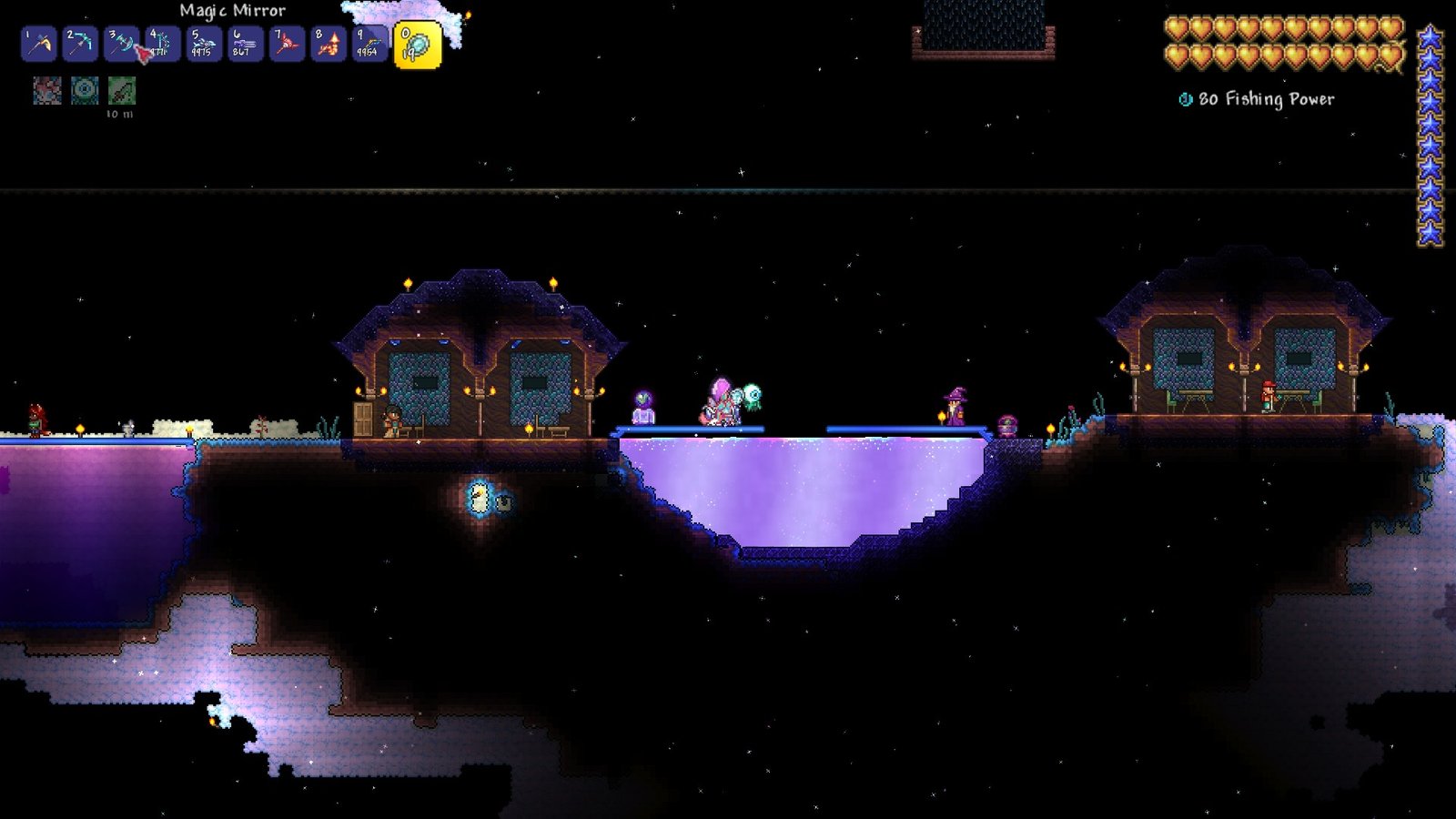 Screenshot of the Shimmer biome in Terraria Skyblock.