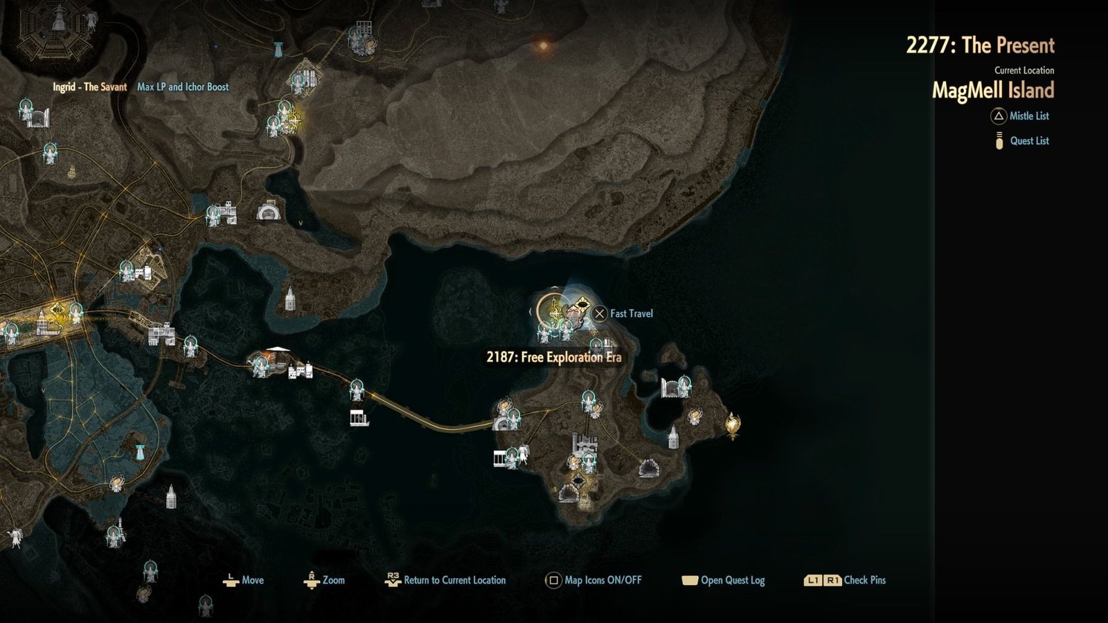 Map showing location of bond to travel to past Code Vein 2