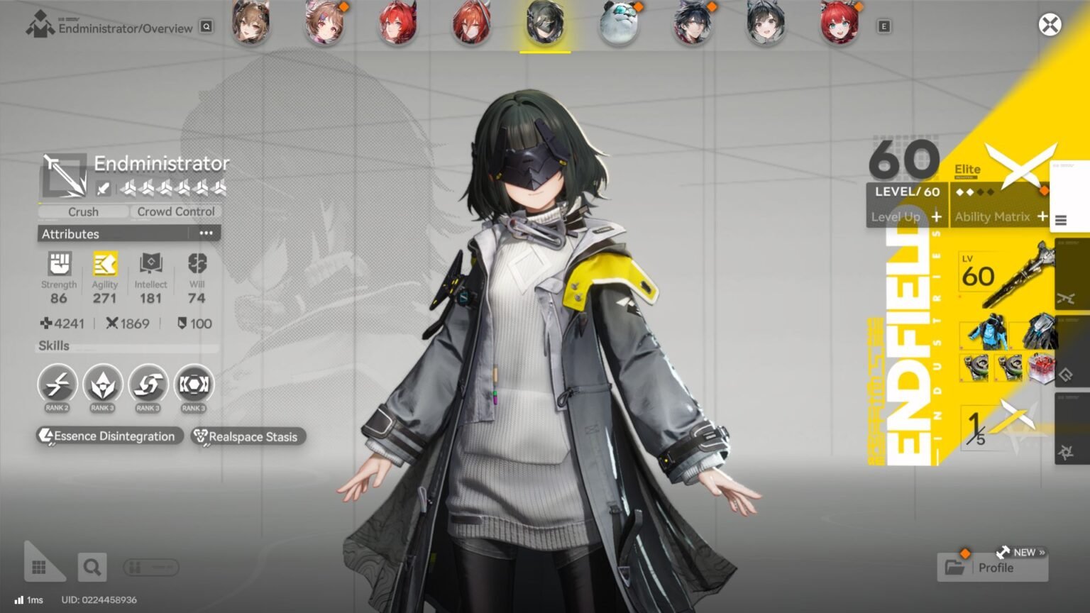 Showcase of a mid-late game Endministrator in Arknights Endfield