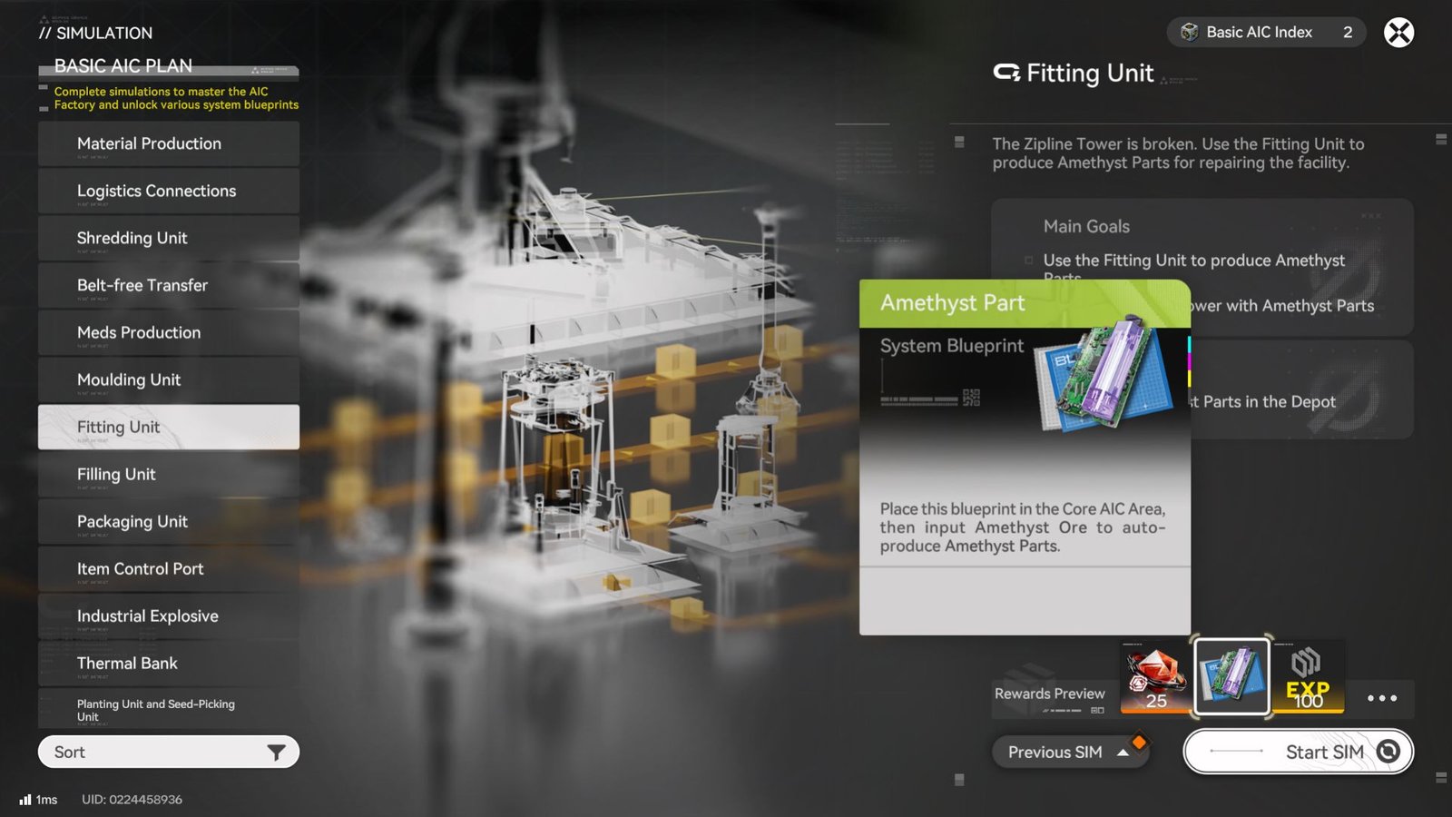 An example of the blueprints unlocked via the Simulation menu