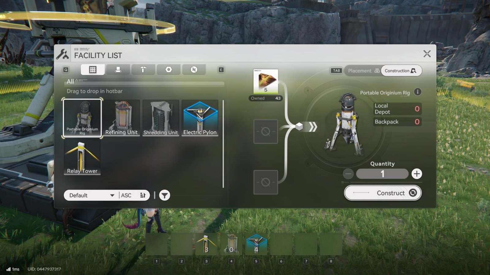 The facility list menu in Arknights Endfield