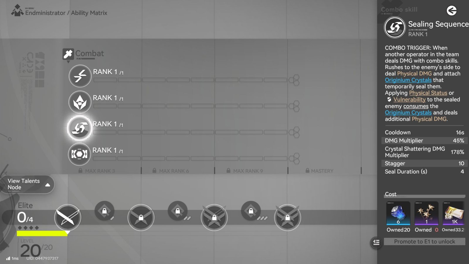 A deeper look at Endministrator's skill tree, focusing on their Combo Skill
