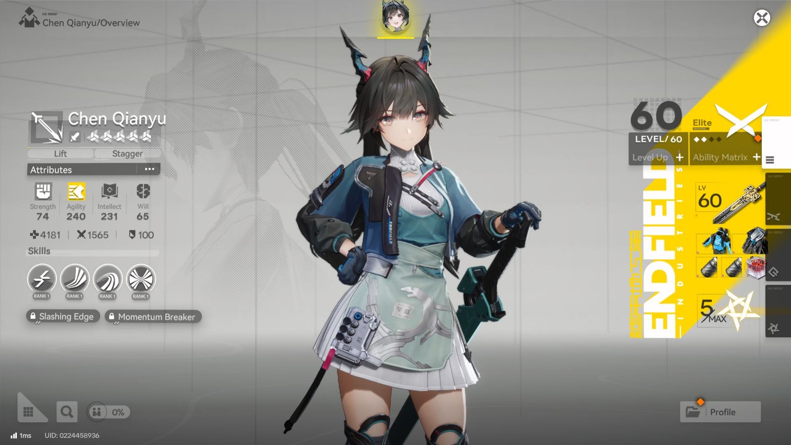 Chen Qianyu's overview in Arknights Endfield