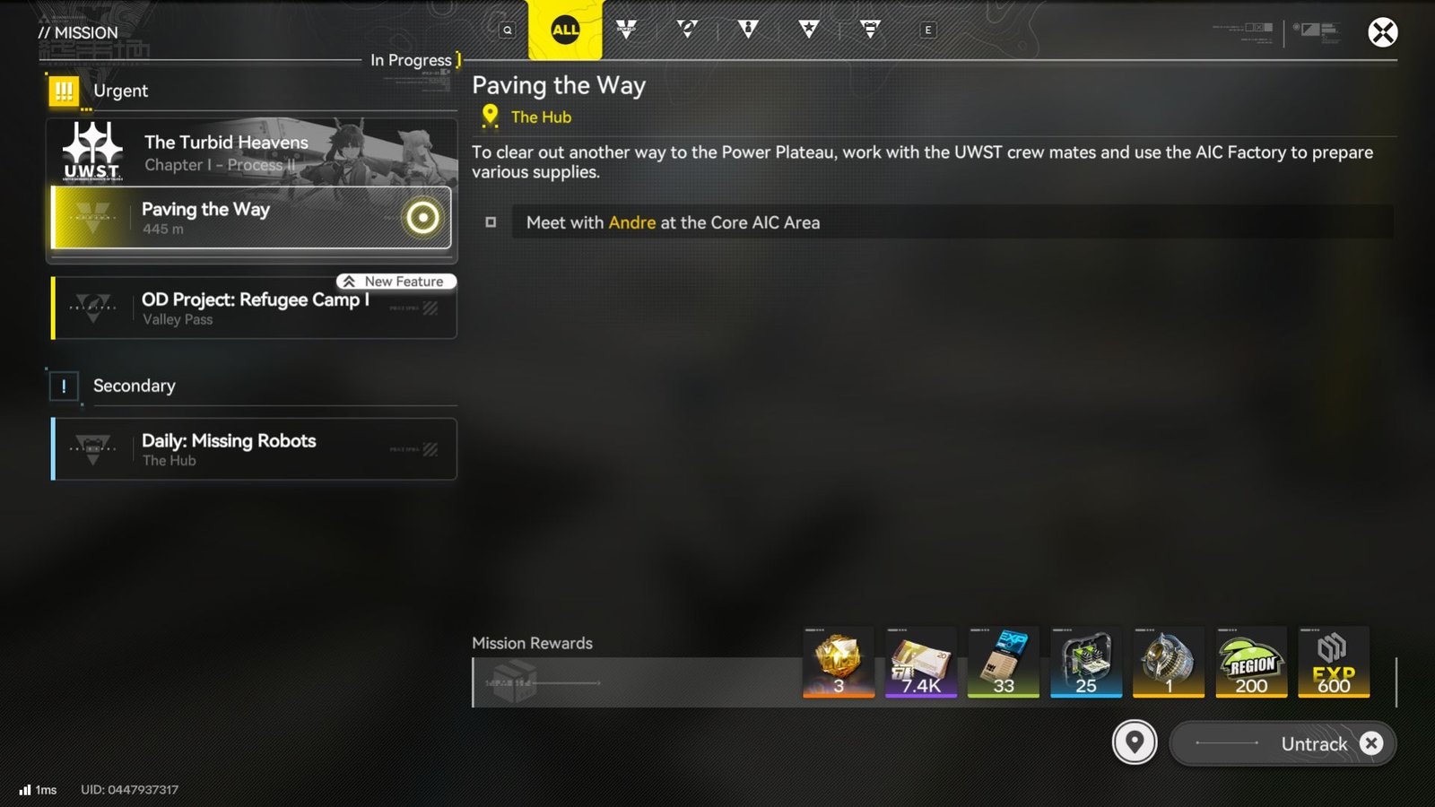 The quest menu tab for Paving the Way in Arknights Endfield