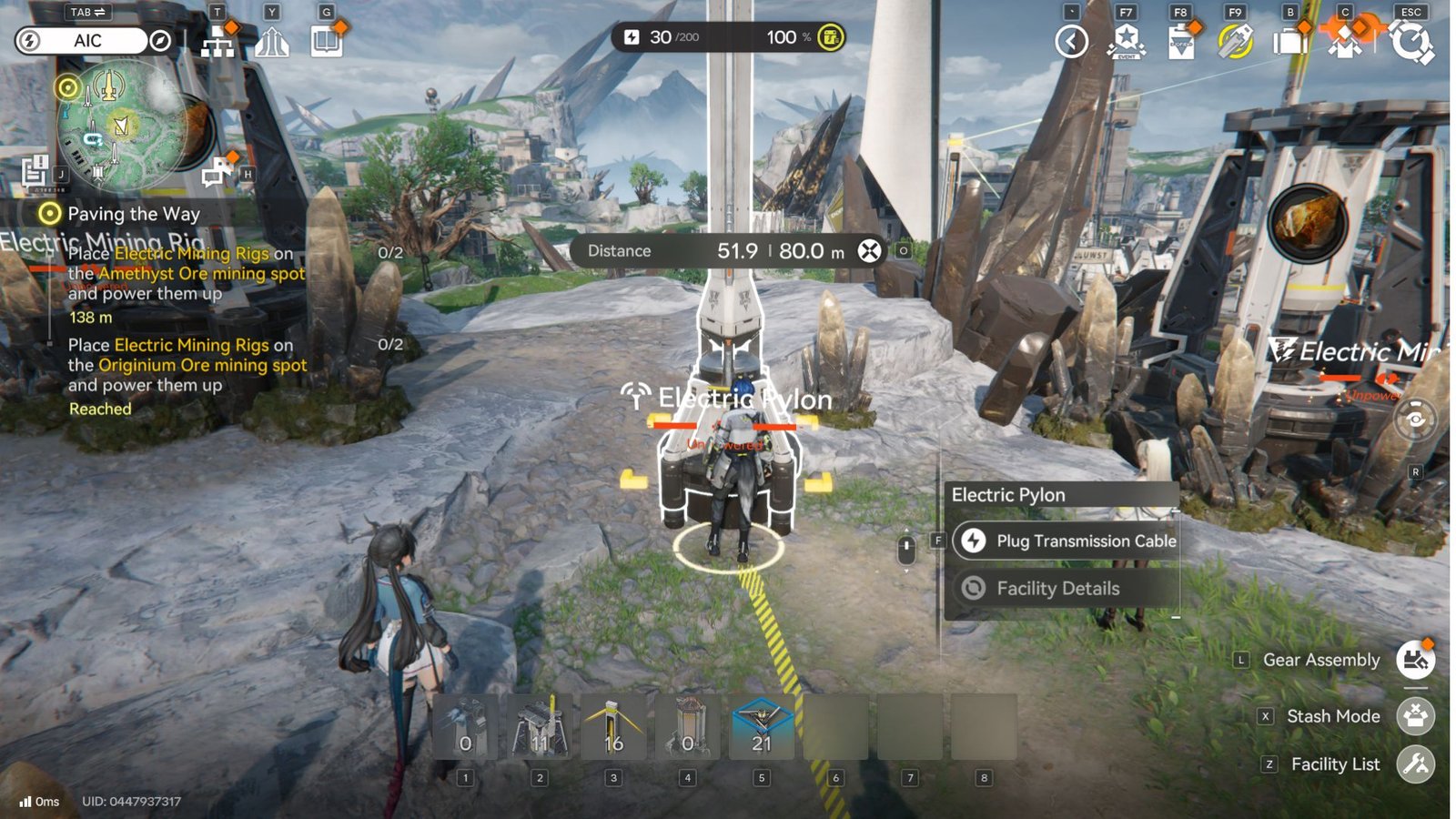 An electric pylon is being constructed to power mining rigs in Arknights Endfield