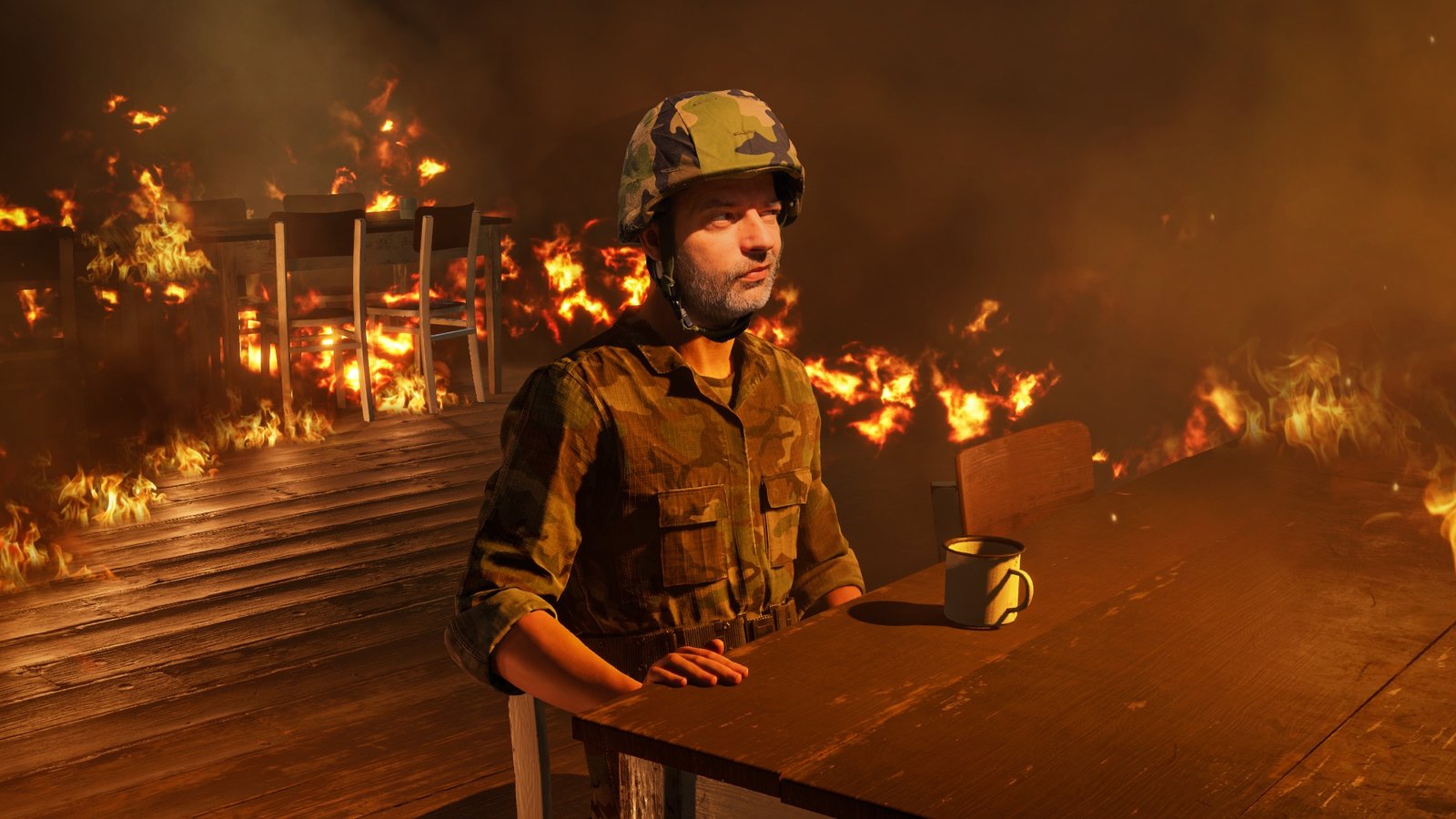 ARMA Reforger dev klamacz version of the This is Fine meme
