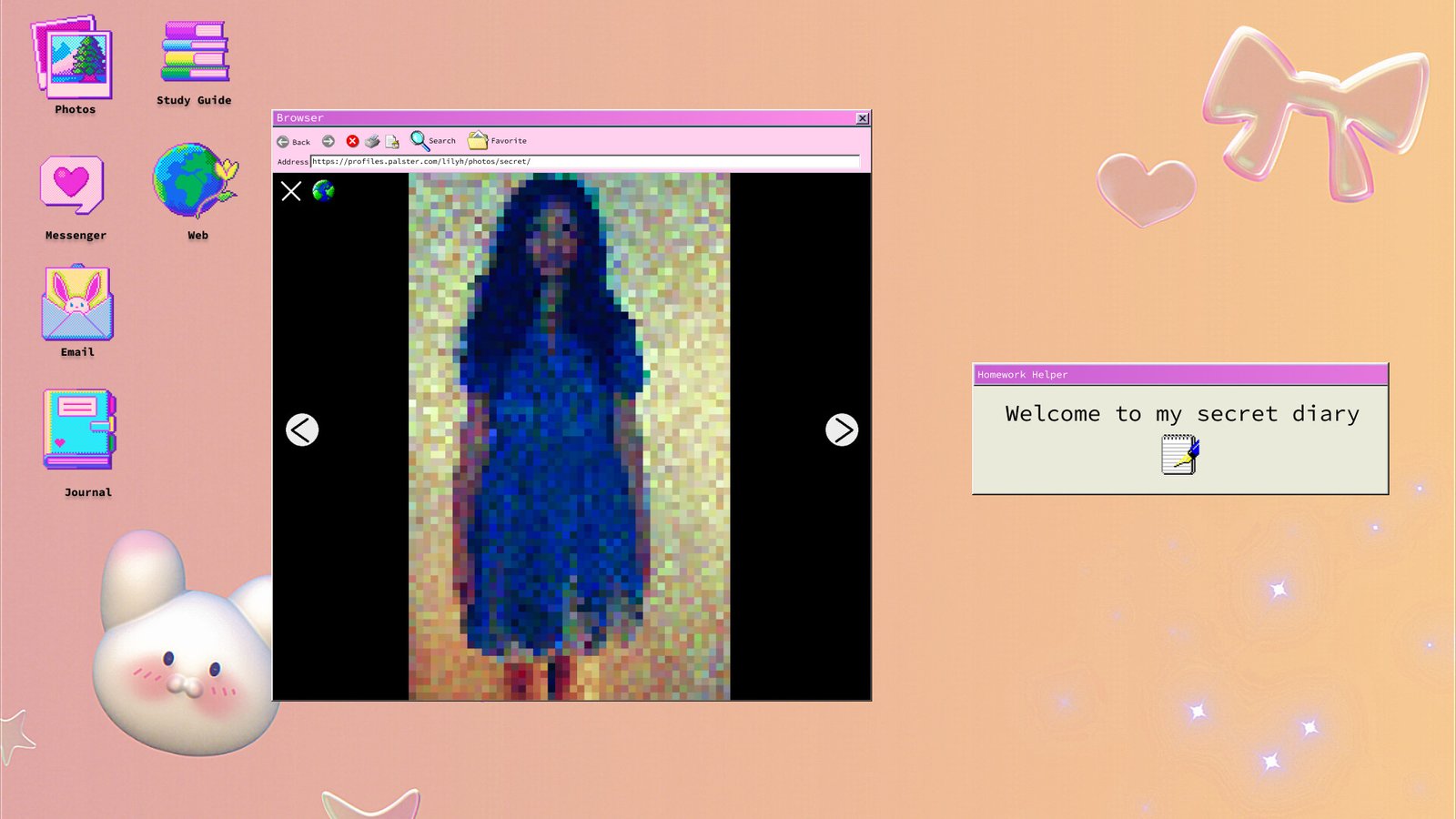 A PC screen in Lily's World XD showing a pixelated image and UX.