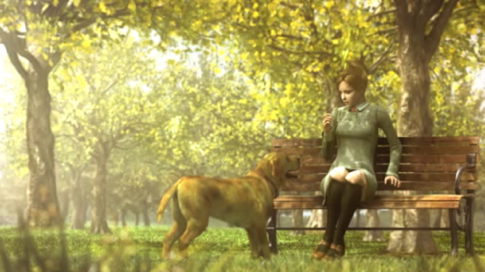 Jennifer and Brown in a park in the opening sequence of Rule of Rose.