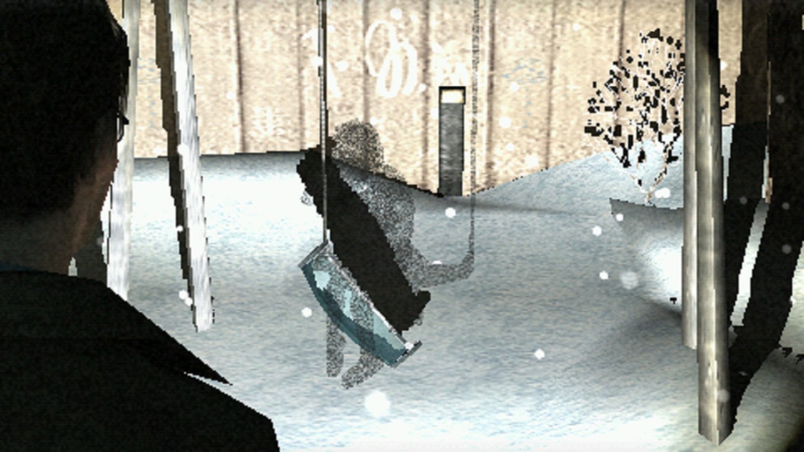 A ghost in Silent Hill Shattered Memories on a swing.