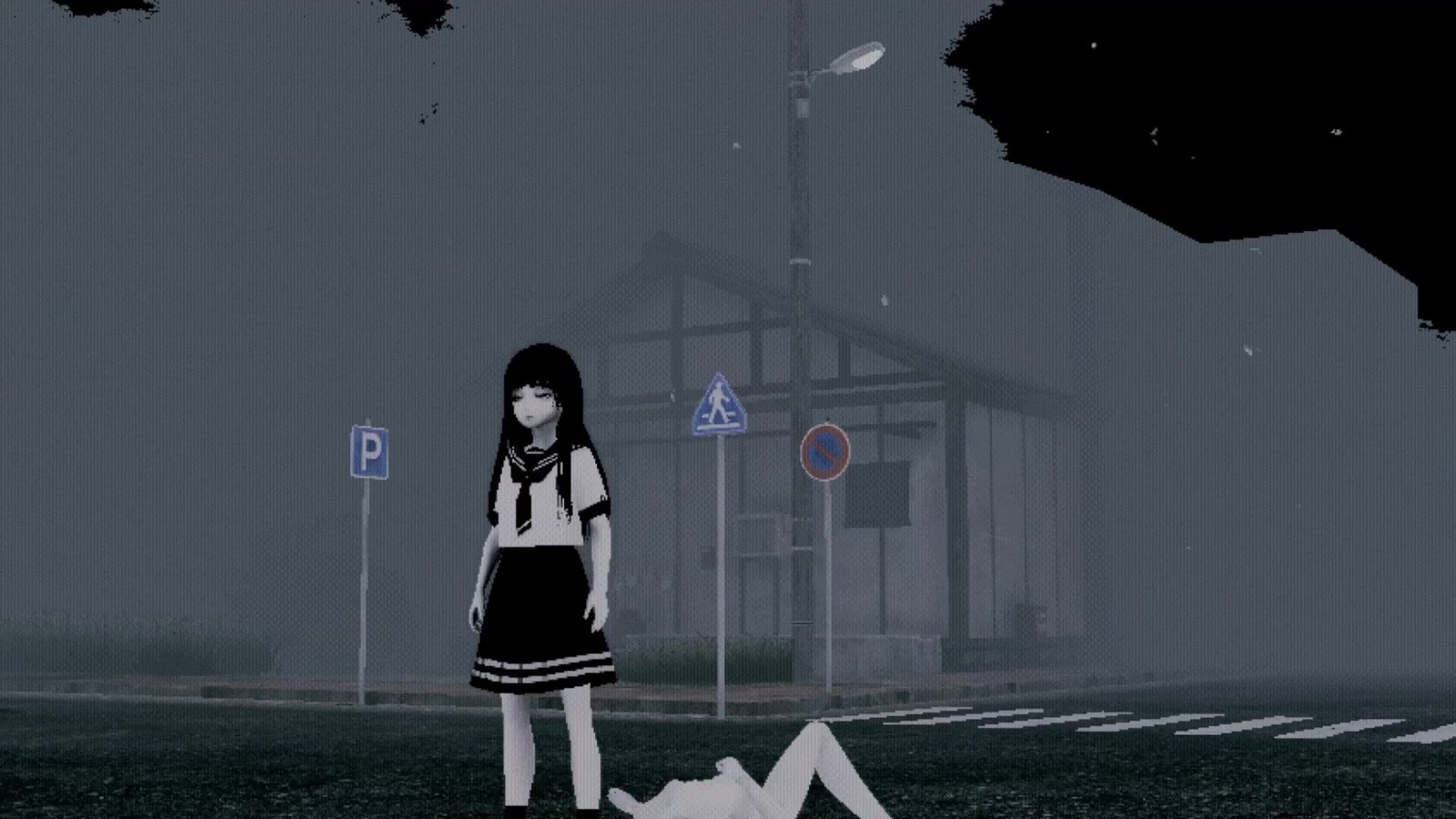 Yumi in Welcome to Doll Town stood at a misty crossing.