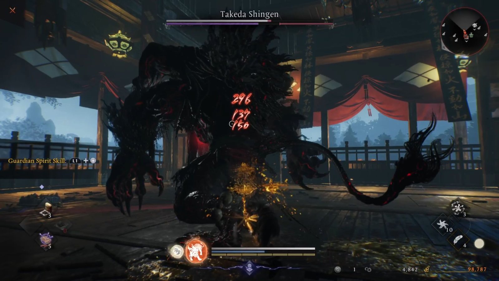 Attack the back of Takeda Shingen for maximum damage in Nioh 3