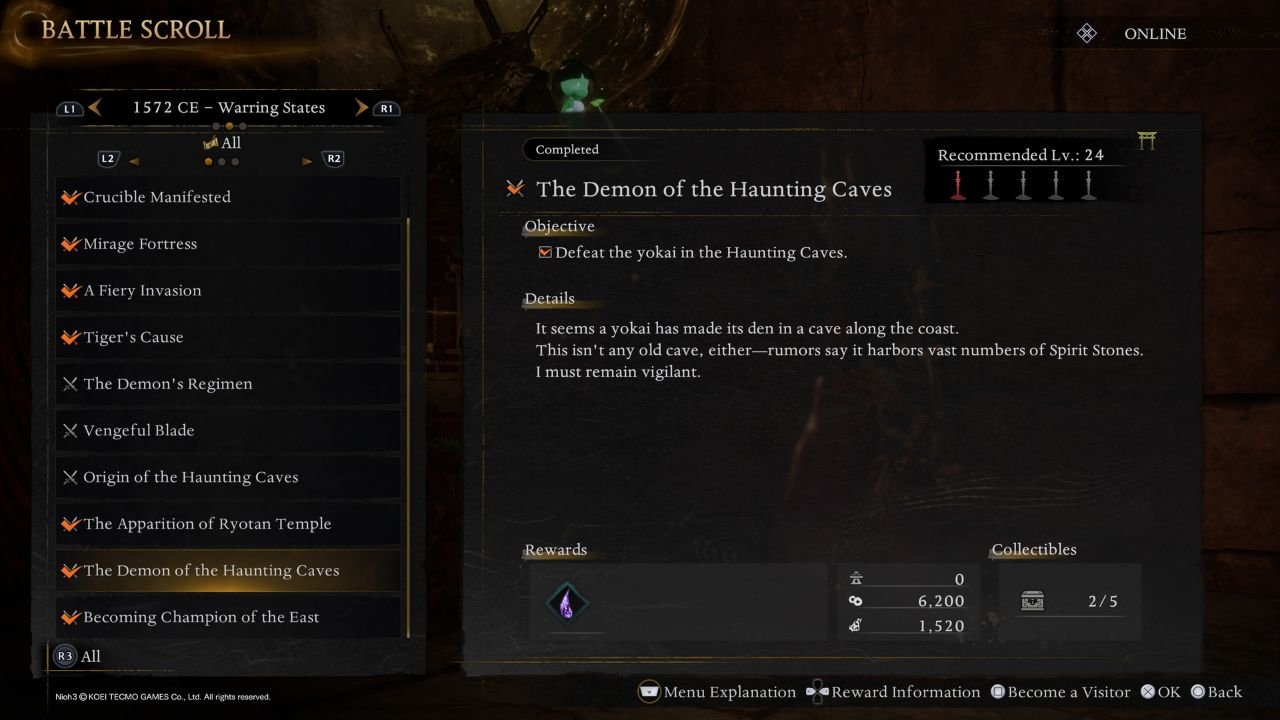 Battle Scroll Mission with Yokai Teardrop as Reward in Nioh 3