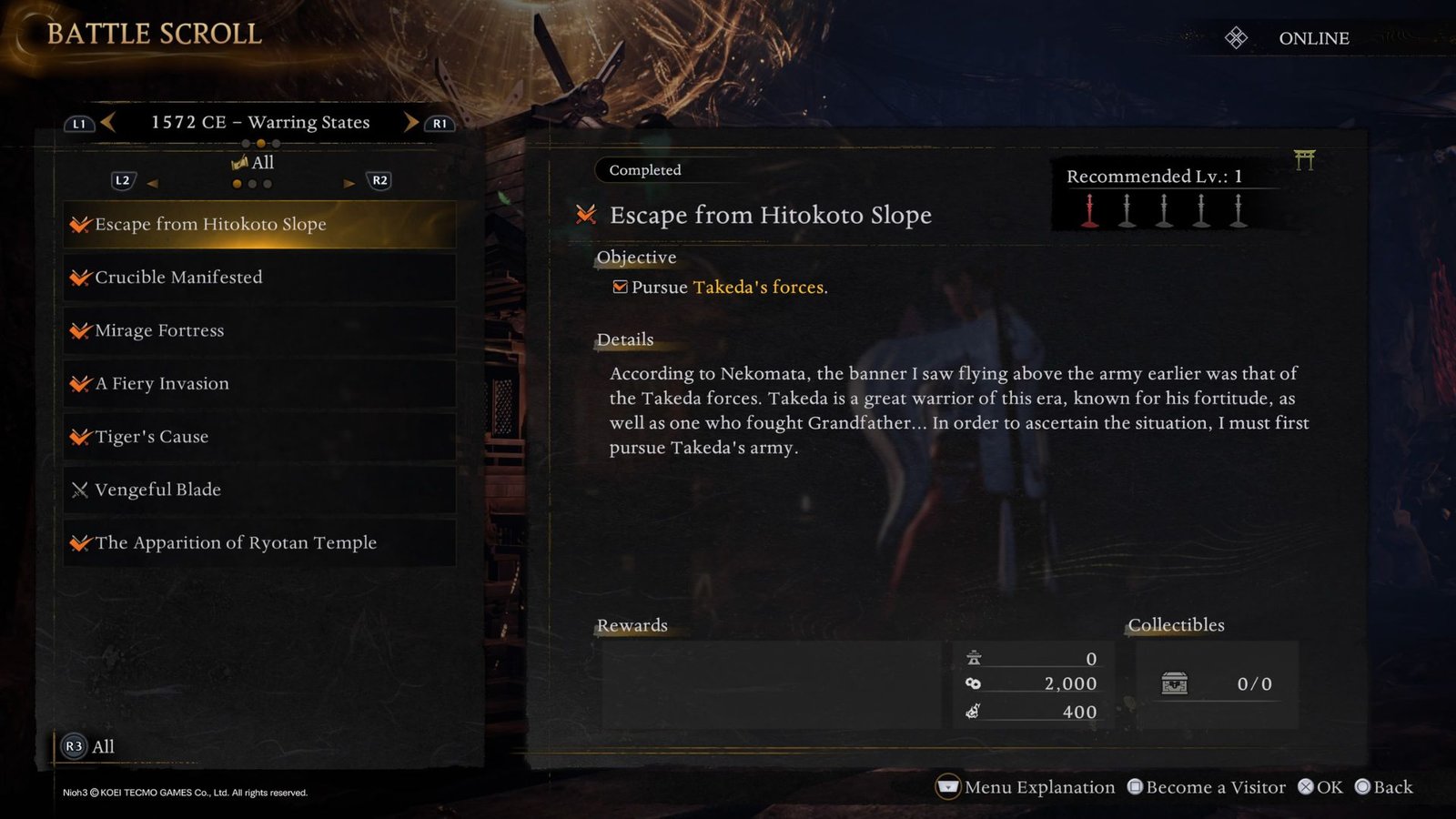 Missions in the Battle Scroll Nioh 3