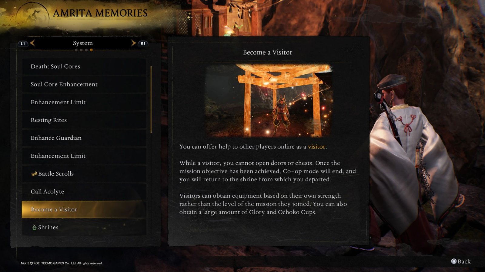 The option to become a visitor in Nioh 3