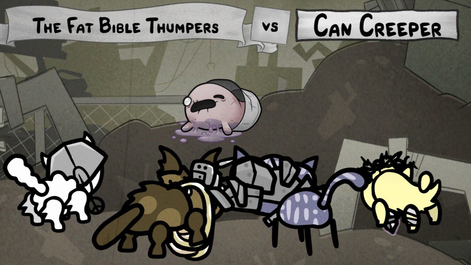The Can Creeper fight scene in Mewgenics