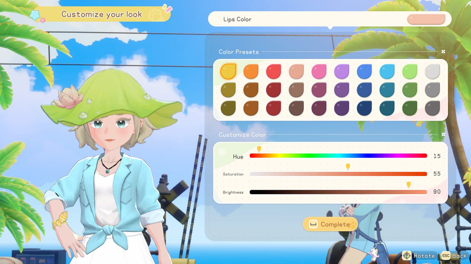 Character Customization Screen in Starsand Island