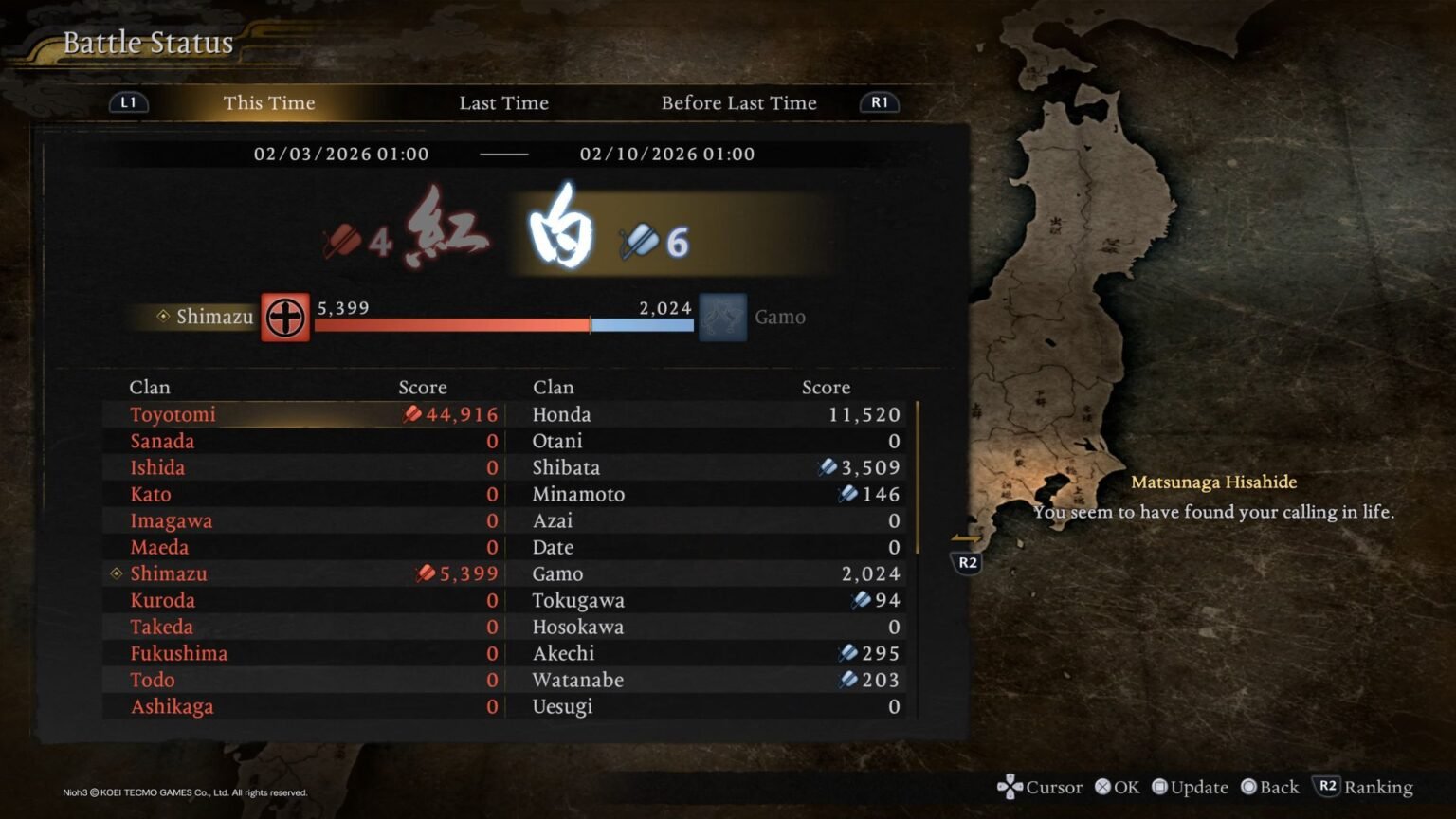 Clan Battles Score Board in Nioh 3