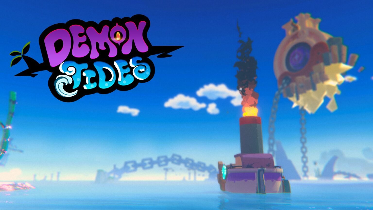 Screenshot of the Title Card, presented to the player at the beginning of Demon Tides