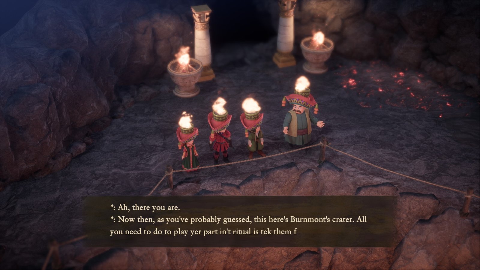 The party entering the Emberdale dungeon in Dragon Quest VII Reimagined