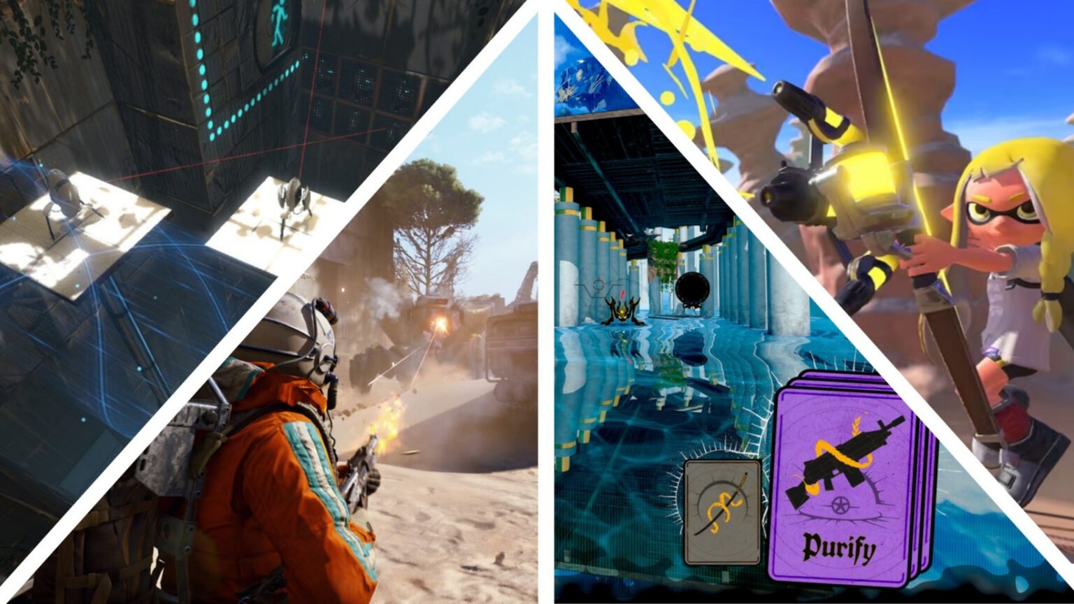 Portal 2, Arc Raiders, Neon White and Splatoon 3.