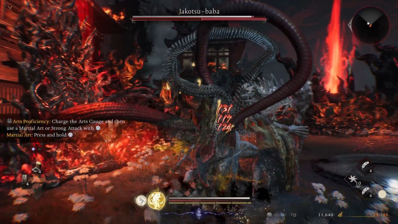 Attacking the back of Jakotsu Baba in Nioh 3